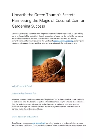 Unearth the Green Thumb Harnessing the Magic of Coconut Coir for Gardening Success