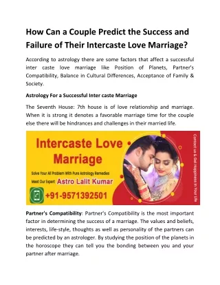 How Can a Couple Predict the Success and Failure of Their InterCaste Love Marriage?