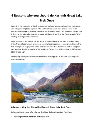 Kashmir Great Lakes Trek Package: Explore the Himalayan Majesty