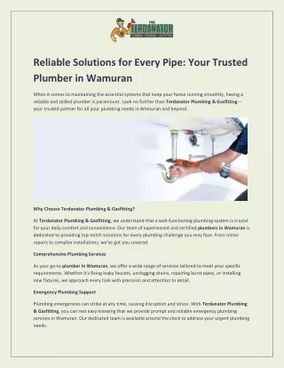 Reliable Solutions for Every Pipe - Your Trusted Plumber in Wamuran