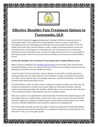 Effective Shoulder Pain Treatment Options in Toowoomba, QLD