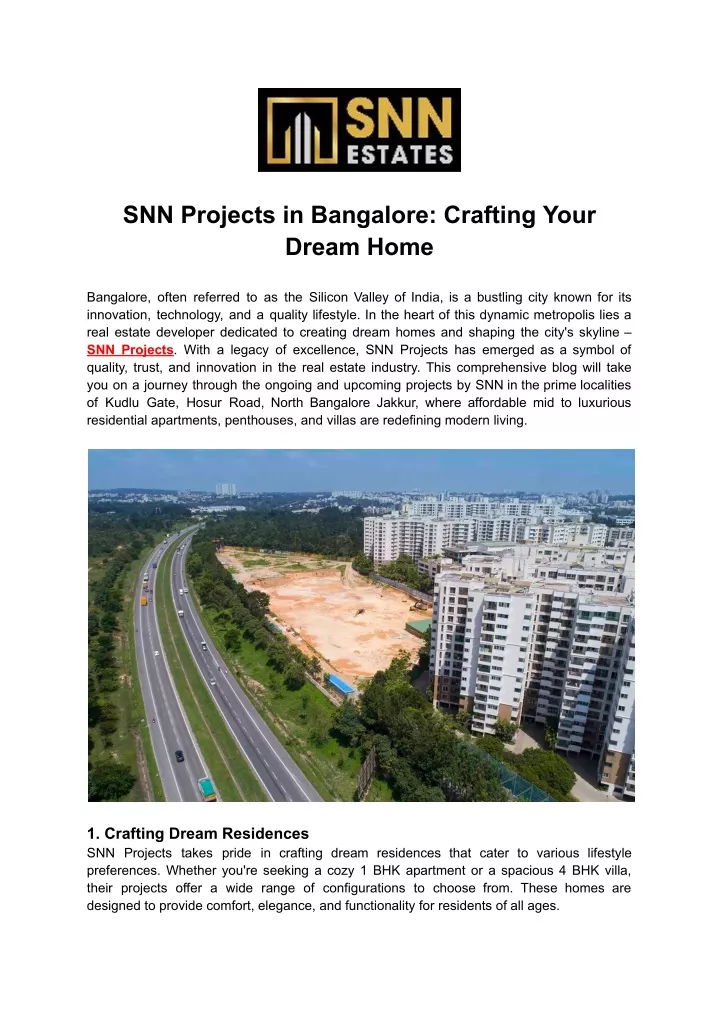 snn projects in bangalore crafting your dream home