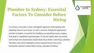 Plumber in Sydney Essential Factors to Consider Before Hiring