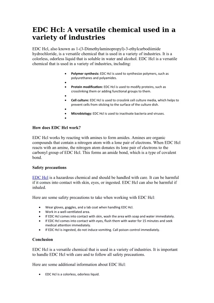 edc hcl a versatile chemical used in a variety