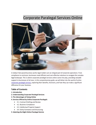 Corporate Paralegal Services Online
