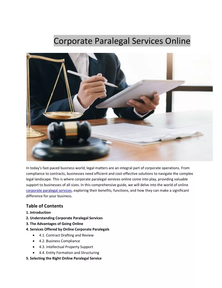 corporate paralegal services online