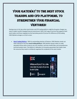 Your Gateway to the Best Stock Trading and CFD Platforms