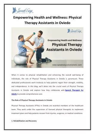 Empowering Health and Wellness Physical Therapy Assistants in Oviedo