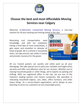 Choose the best and most Affordable Moving Services near Calgary