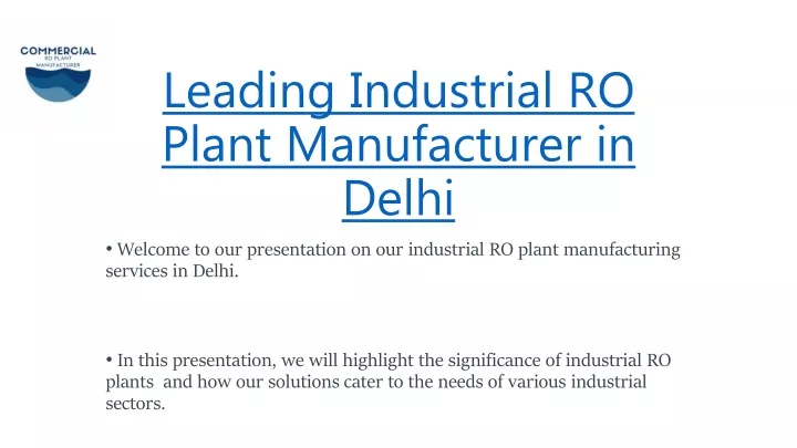 leading industrial ro plant manufacturer in delhi