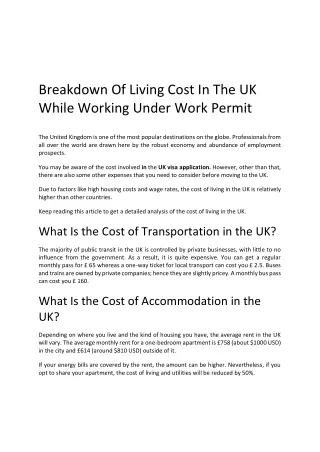 aa breakdown of living cost in the uk while