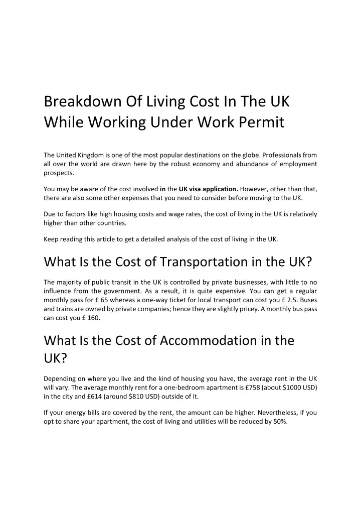 aa breakdown of living cost in the uk while