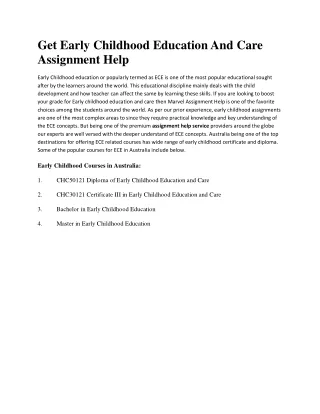 Get Early Childhood Education And Care Assignment Help