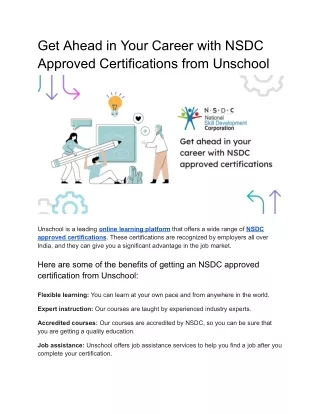 Get Ahead in Your Career with NSDC Approved Certifications from Unschool