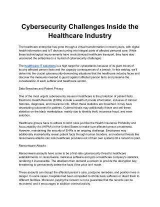 Cybersecurity Challenges in the Healthcare Industry