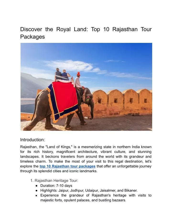 discover the royal land top 10 rajasthan tour