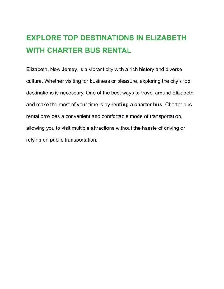 explore top destinations in elizabeth