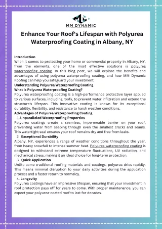 Enhance Your Roof's Lifespan with Polyurea Waterproofing Coating in Albany, NY