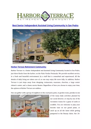 Best Senior Independent Assisted Living Community in San Pedro Document