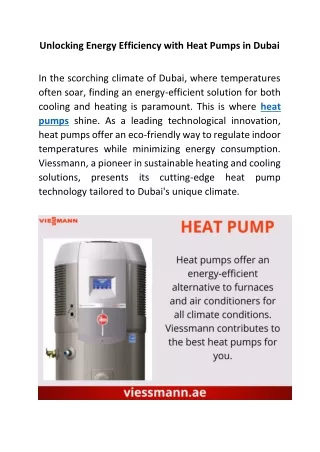 Unlocking Energy Efficiency with Heat Pumps in Dubai