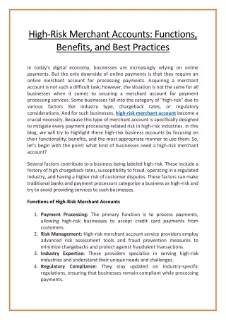high risk merchant accounts functions benefits