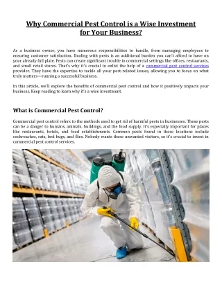 Why Commercial Pest Control is a Wise Investment?