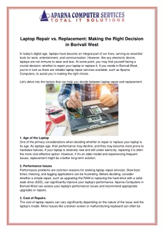 Laptop Repair vs Replacement  Making the Right Decision in Borivali West