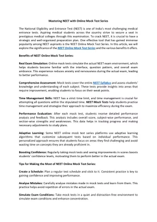 mastering neet with online mock test series