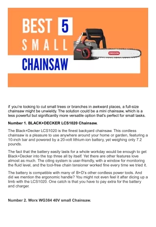 Best Small Chainsaws  (Top 5 Picks)
