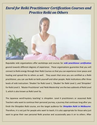 enrol for reiki practitioner certification