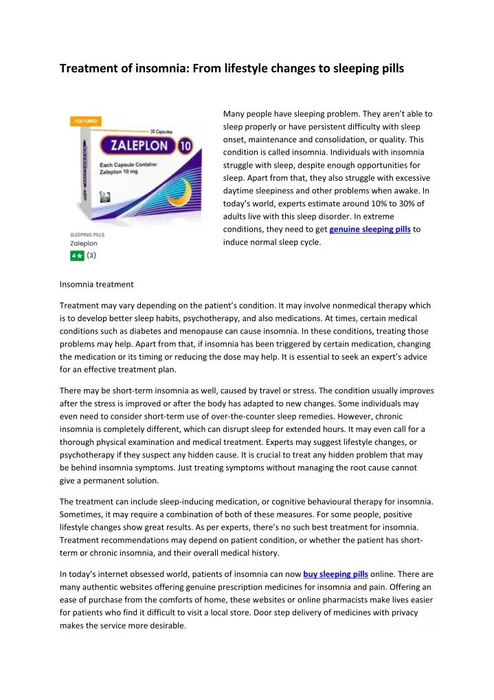 treatment of insomnia from lifestyle changes