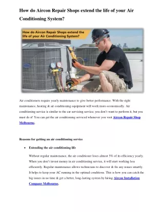 How do Aircon Repair Shops extend the life of your Air Conditioning System