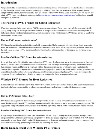 Noise Decrease Facilitated: Window PVC Frames to the Rescue