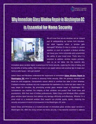 Why Immediate Glass Window Repair in Washington DC is Essential for Home Security