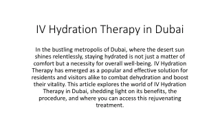 IV Hydration Therapy in Dubai