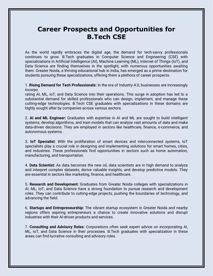 career prospects and opportunities for b tech cse