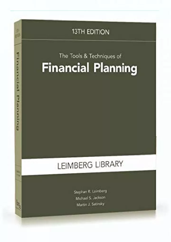 the tools techniques of financial planning 13th