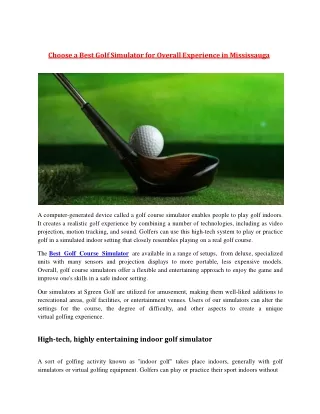 Choose a Best Golf Simulator for Overall Experience in Mississauga