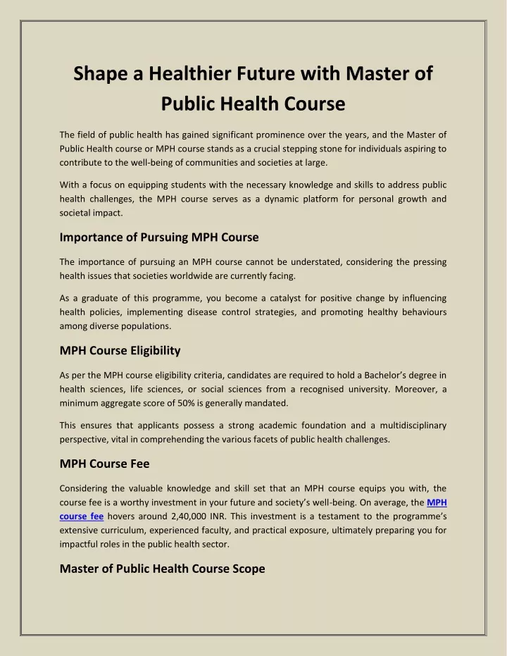 shape a healthier future with master of public