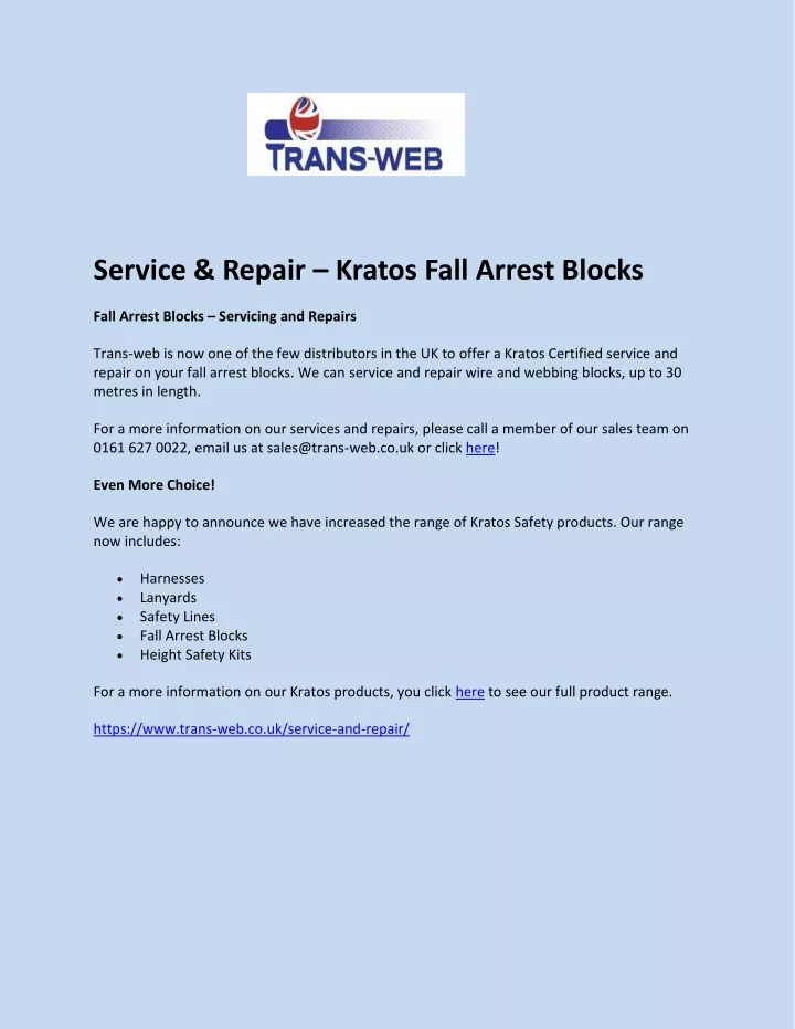 service repair kratos fall arrest blocks