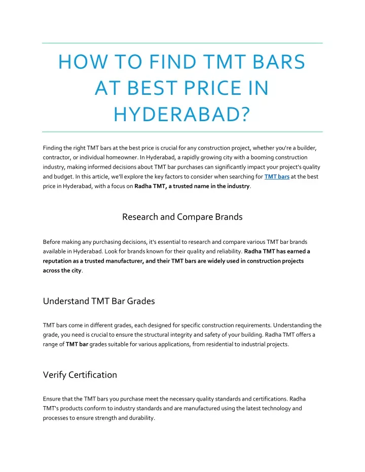 how to find tmt bars at best price in hyderabad