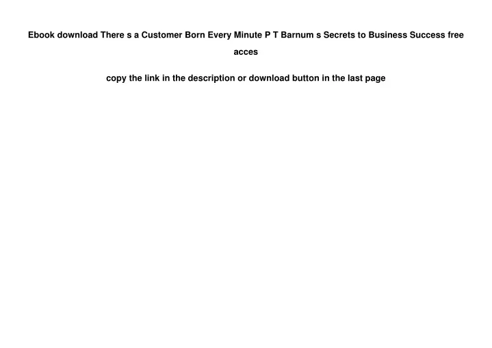 ebook download there s a customer born every