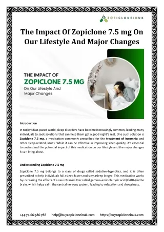 The Impact of Zopiclone 7.5 mg on Our Lifestyle and Major Changes