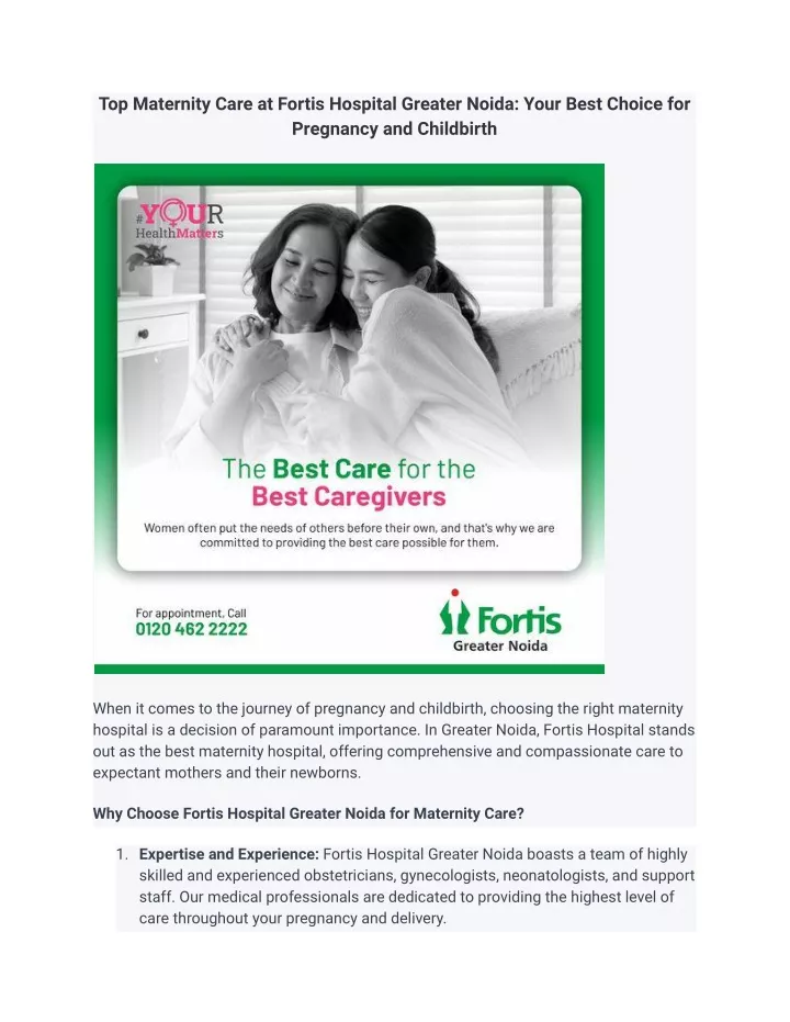 top maternity care at fortis hospital greater