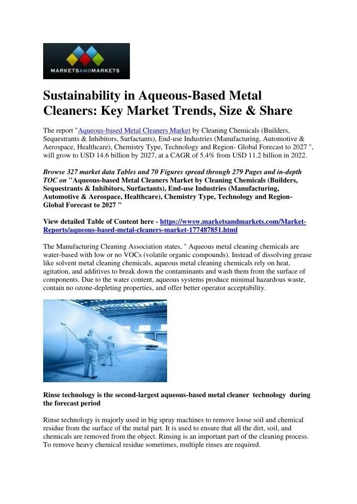 sustainability in aqueous based metal cleaners