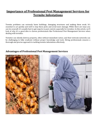 Importance of Professional Pest Management Services for Termite Infestations