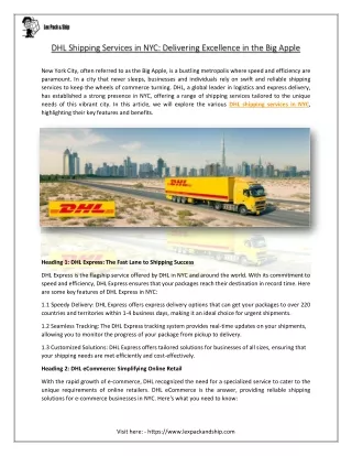 DHL Shipping Services in NYC: Delivering Excellence in the Big Apple