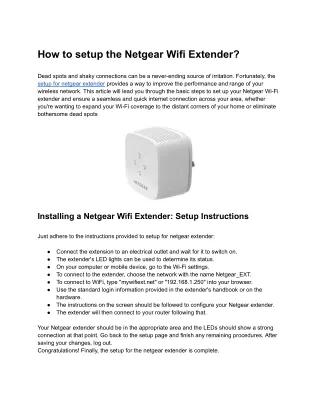 How to setup the Netgear Wifi Extender