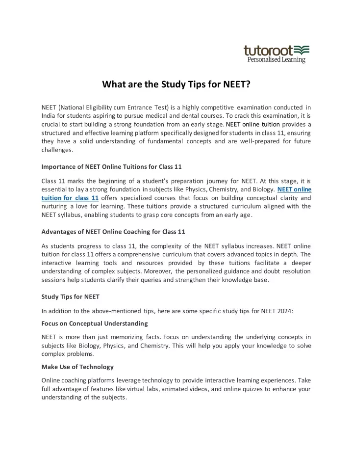 what are the study tips for neet neet national