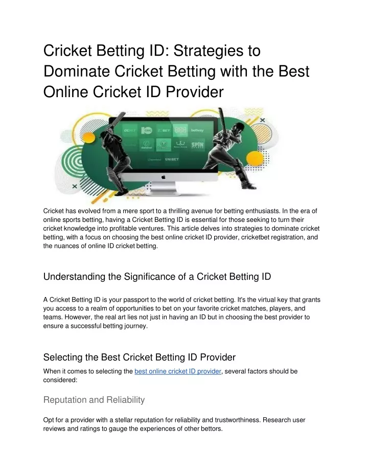 cricket betting id strategies to dominate cricket betting with the best online cricket id provider